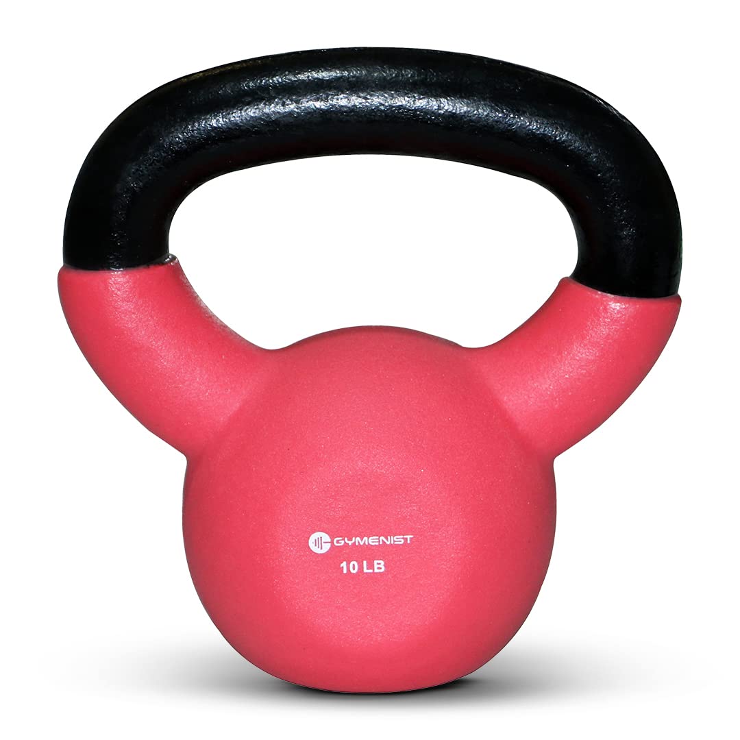 GYMENIST Kettlebell Fitness Iron Weights with Neoprene Coating Around The Bottom Half of The Metal Kettle Bell (10 LB), Red