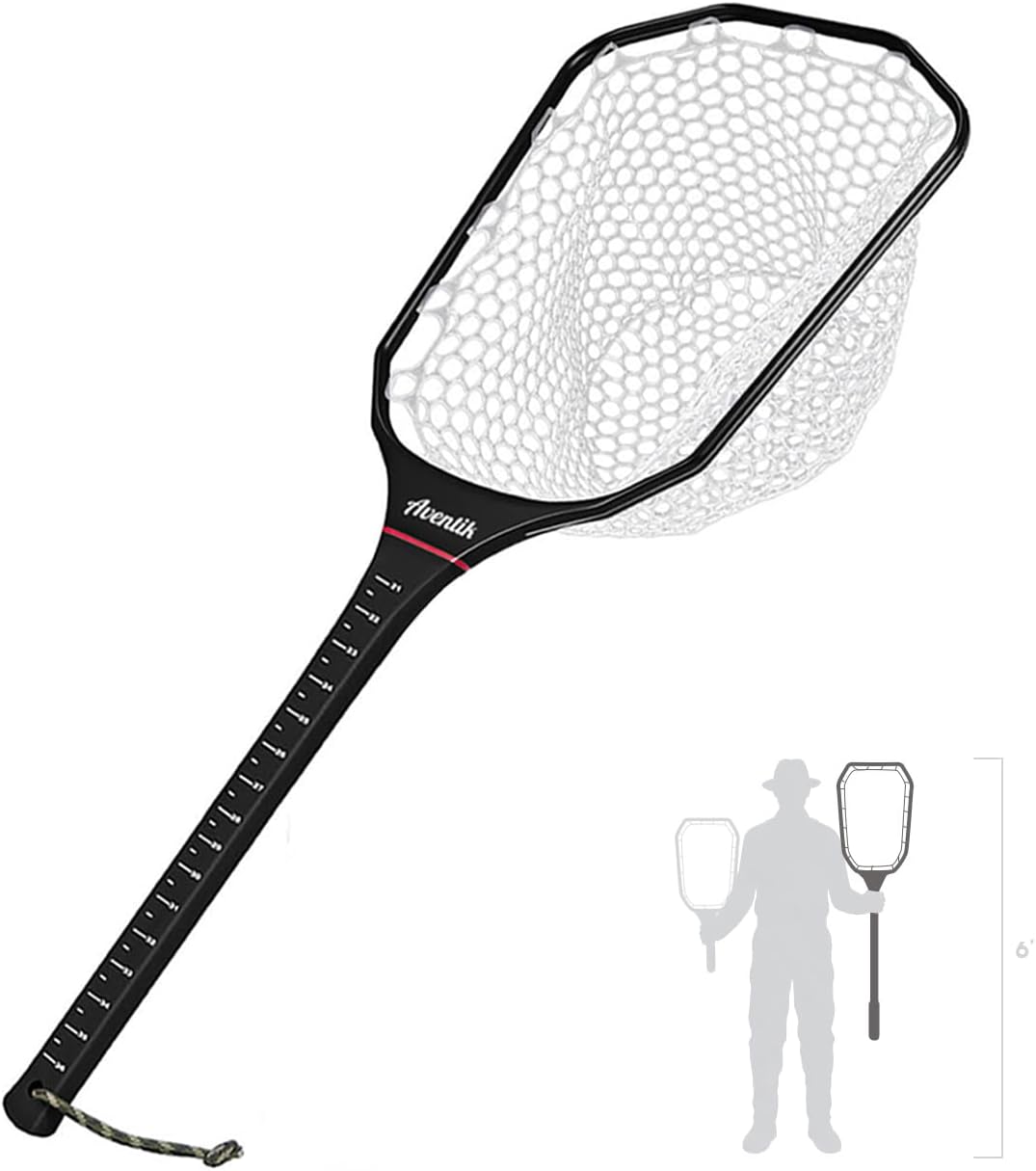 Fly Fishing Landing Net - Carbon Fiber Trout Net with Measurement Handle & Soft Rubber Mesh | 26” Standard / 37” Long