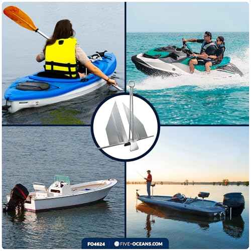 Five Oceans Boat Anchor - Fluke Anchor, 8 Lb, Galvanized Steel Slip Ring Boat Anchor, Boat Anchors, Small Boat Anchor for Kayak, Dinghies Personal Watercraft Paddleboards Canoes Small Boats - FO4624