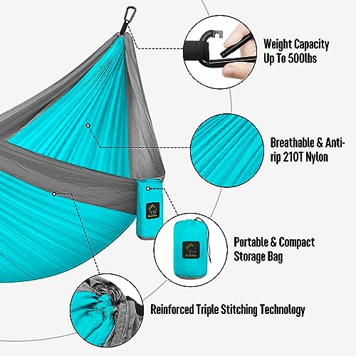 Camping Hammock Double & Single Portable Hammock with Tree Straps, Lightweight Nylon Parachute Hammocks Camping Accessories Gear for Indoor Outdoor Backpacking, Travel, Hiking, Beach