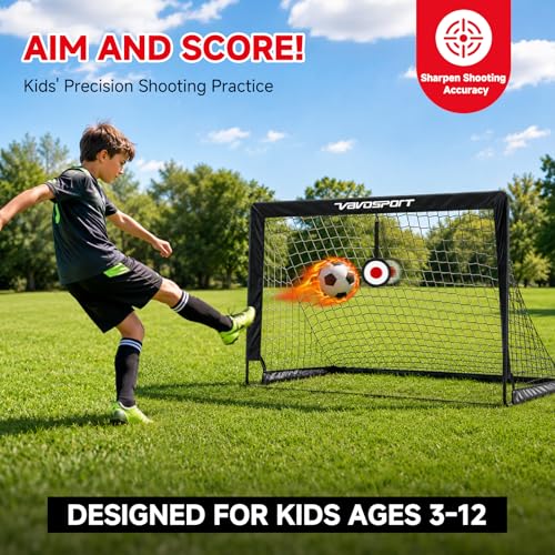 VAVOSPORT 2 Pack 4x3 FT Kids Soccer Goals with Targets - Portable Pop Up Backyard Set