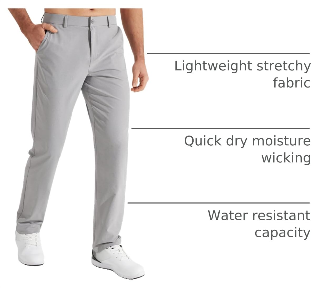 Libin Men's Work Pants 34" Comfy Golf Clothing Light Grey 32W x 34L