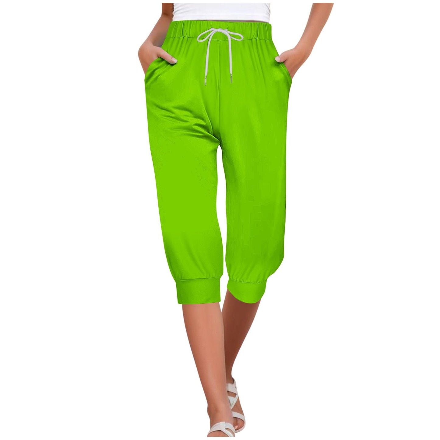 Womens Capri Sweatpants Joggers Summer Casual Cropped Jogger Pants Gym Workout Yoga Capris with Pockets Green