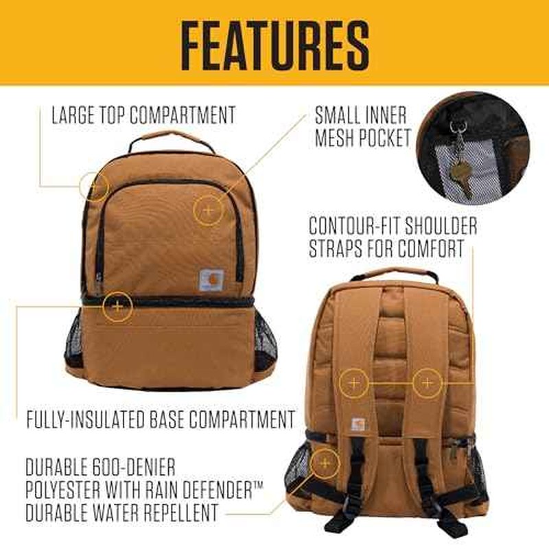 Carhartt Insulated 24 Can Two Compartment Cooler Backpack, Fully-Insulated Base, Durable Water-Resistant for Camping, Beach & Travel