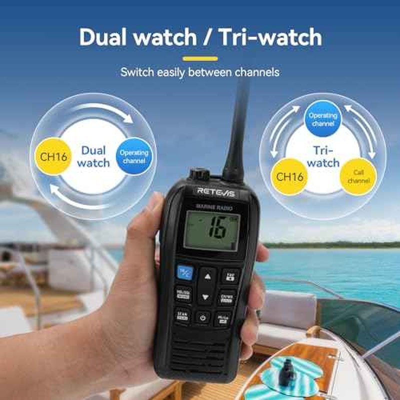 Retevis RM22 Marine Radio, IP67 Waterproof Handheld Floating Radio, High Power, Noise Cancelling Mic, Backlit LCD Display, NOAA Weather, 2200mAh Battery, USB Charging, Boat Radios(1 Pack)