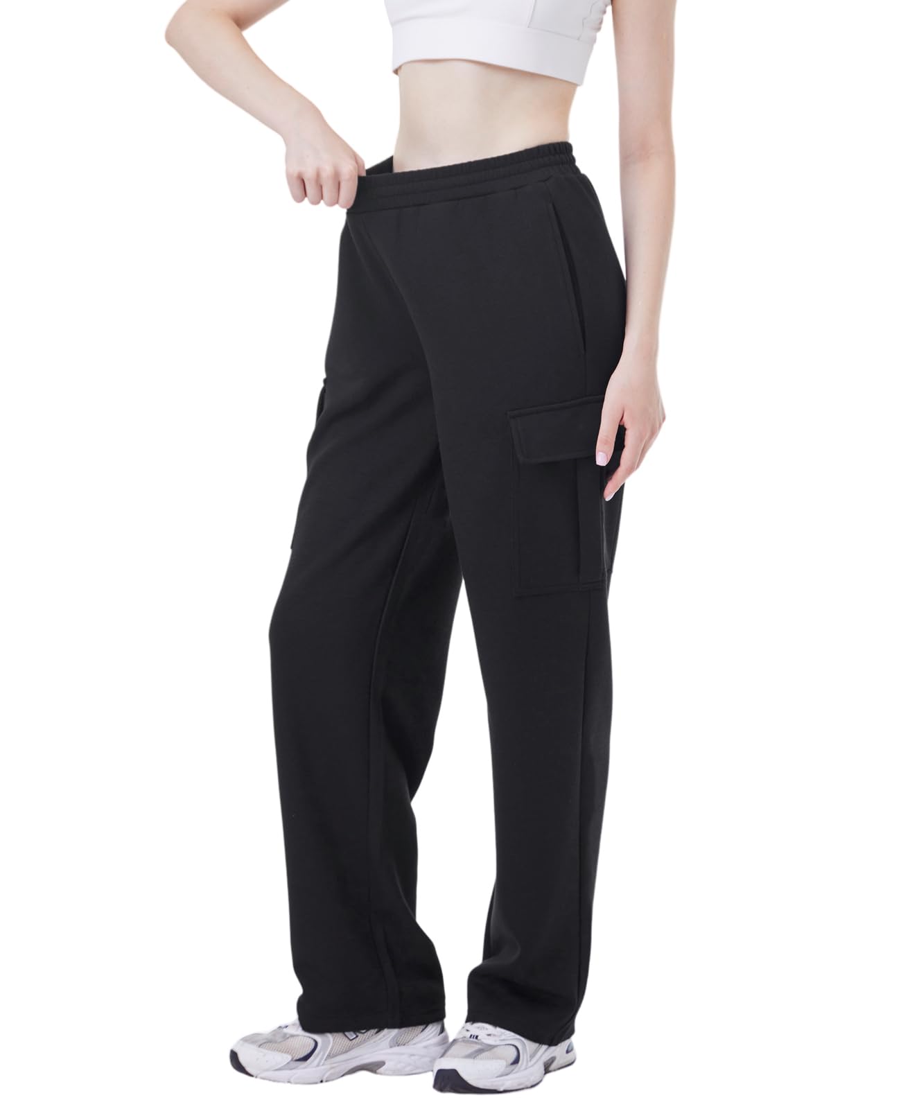 TTZ Women’s Tall Cargo Sweatpants 32"/34" Inseam Extra Long Soft Stretch Lounge Pants for Tall Women Black