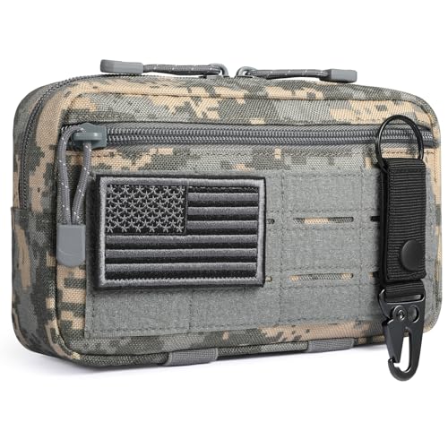 FRTKK Tactical Molle Admin Pouch Utility Laser Cut EDC Tool Pouch Bag Horizontal Modular Pouches Include US Flag Patch and Keychain (ACU)