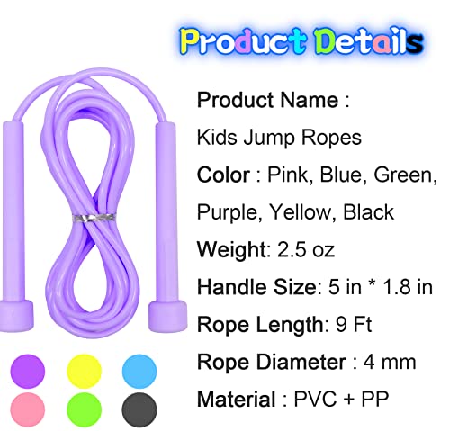 Jump Rope for Kids, 6 Pack Length Adjustable Lightweight Kids Skipping Rope for Children, Students, Boys and Girls Outdoor Sports, Fitness Exercise, Keeping Fit, Workout