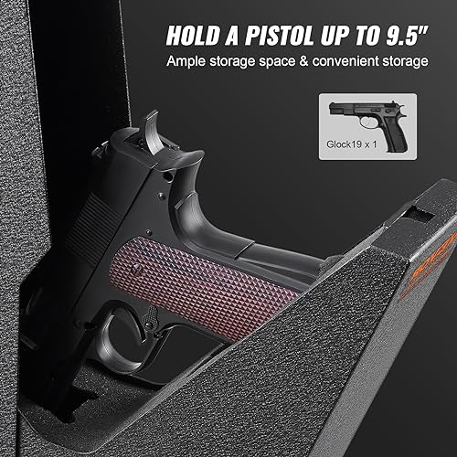 VEVOR Mounted Gun Safe for Pistols, Biometric Gun Safe with Three Quick Access Ways of Fingerprints, Passwords and Keys, Handgun Safe for 1 Pistol for Home, Bedside, Nightstand, Wall