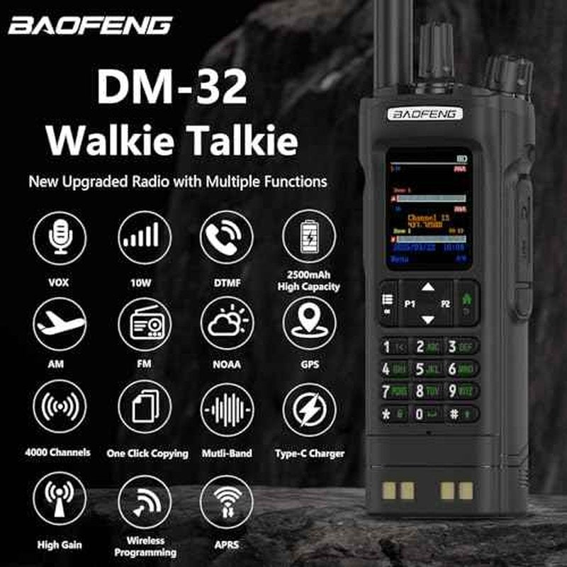 BAOFENG DM32 DMR Radio 10W High Power Radio GPS/APRS Two Way Raido USB-C Charging Multi-Band FM/AM Wakkie Talkie DM-32