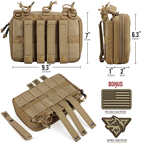 WYNEX Tactical Mag Admin Pouch, Molle Utility Tool Pouch Medical EMT Organizer with Triple Stacker Magazine Holder for M4 M16 Patch Included Khaki