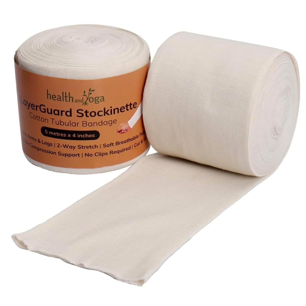 LayerGuard Cotton Stockinette Sleeve Roll, Stretchable Raw Cotton – Comfort wear, Sweat Absorbent Tubular Bandage – Prevents Residue Build up - Under-Over Cast Sleeve Bandage Wear (Off-White, 4 Inch)