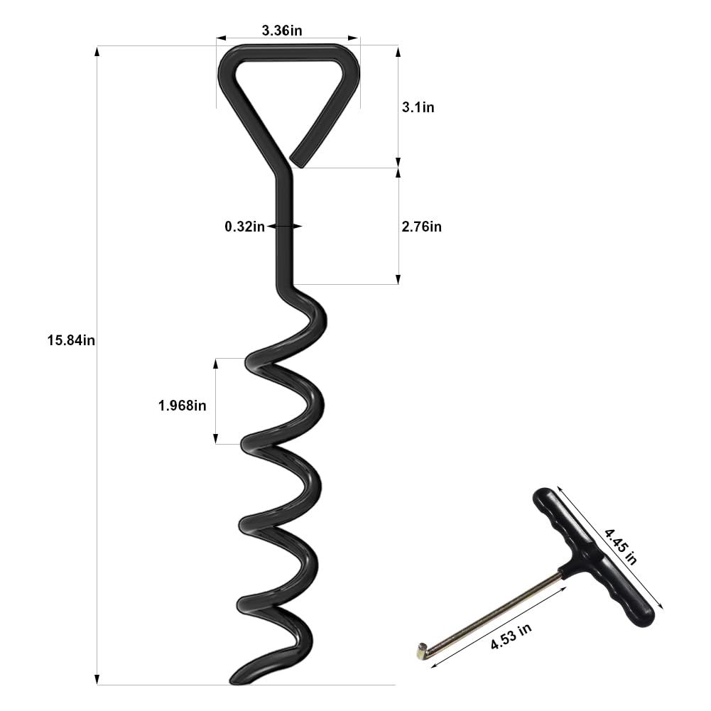 EURMAX USA 4-Pack Windproof Trampoline Stakes Anchor Kit-Steel Corkscrew Anchor,Heavy Duty Tie Down Kit with T-Hook&Reinforced Safety Straps,Secure Weatherproof Protection for Trampoline,Tent&Playset