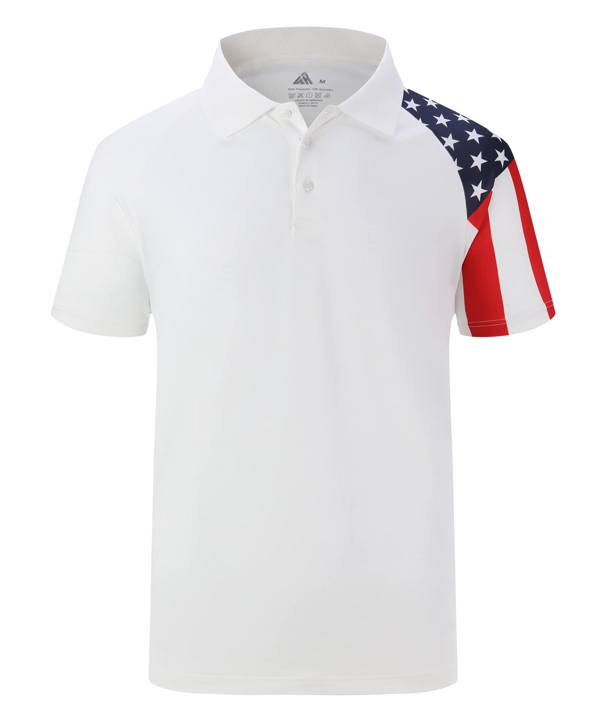 ZITY Men's Flag Golf Polo Shirts Short Sleeve Tactical Collared Shirt Men Outdoor Moisture Wicking Shirts White Medium