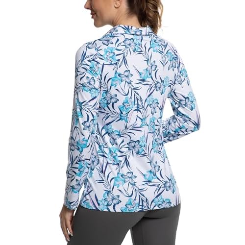 Women's Golf Polo Shirts Long Sleeve Workout Tops V Neck UPF 50+ Sun Protection Quick Dry Lightweight Active Shirts