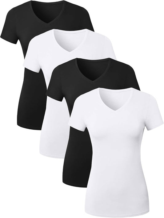 V Neck Cotton T-Shirts for Women - Short Sleeve Basic Tees | Multipack Options Available