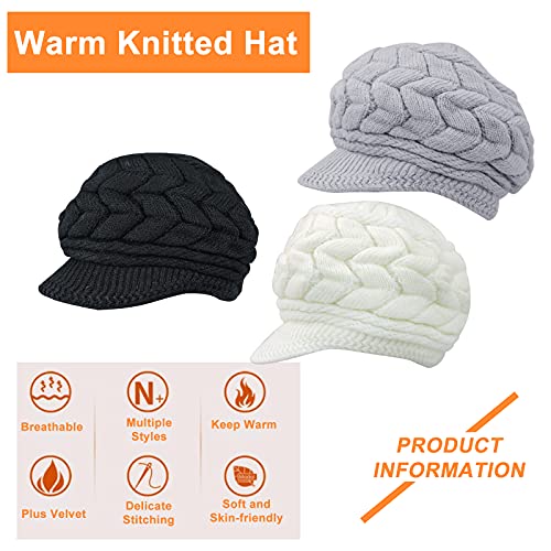 Winter Knit Beanies for Women, Warm Fleece Lined Women Thick Hat Slouchy Hat Cap with Brim