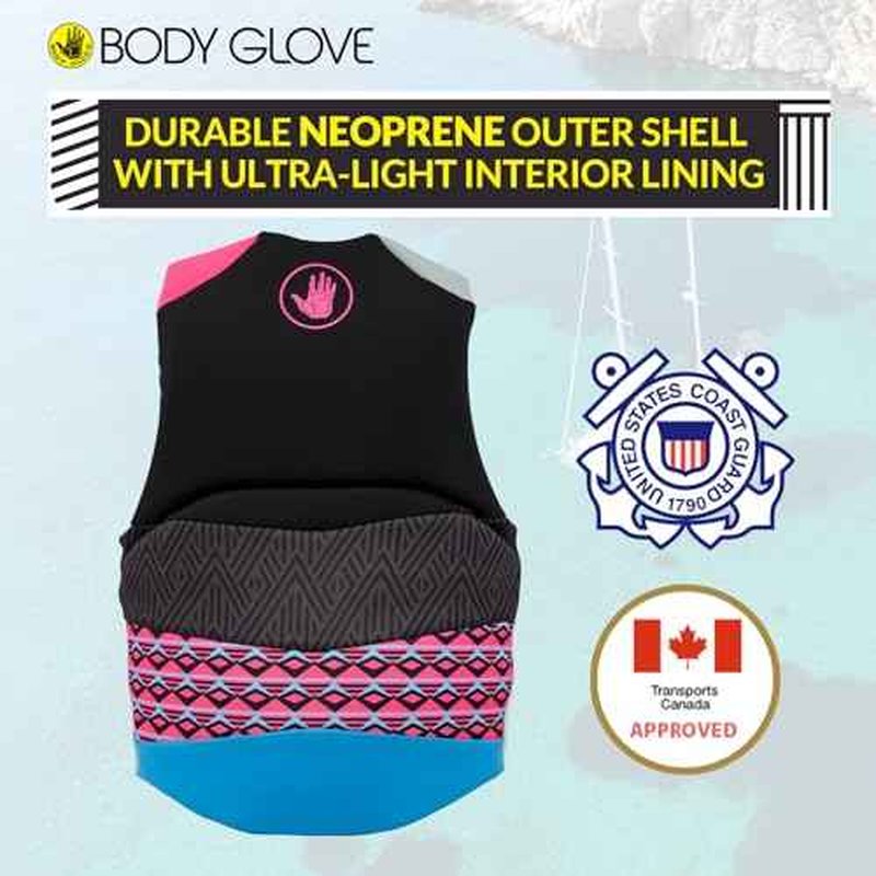 Body Glove Phantom Women's Neoprene Life Jacket, USCG and Transport Canada Approved PFD, Lightweight Life Vest, Great for Boating, Fishing, Kayaking, Rafting, Paddling