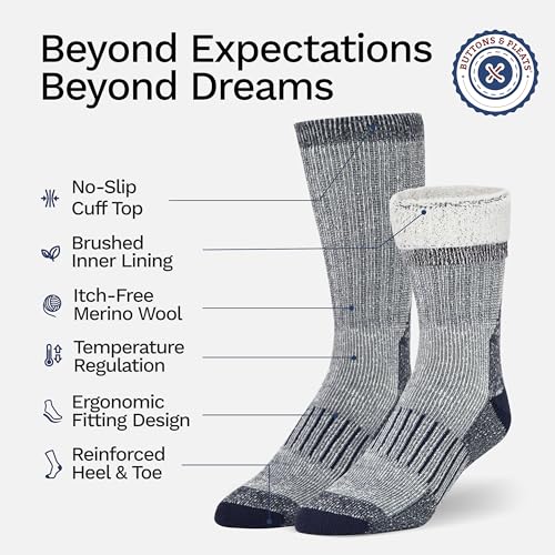 Buttons & Pleats Premium Merino Wool Hiking Socks Outdoor Trail Crew Socks Charcoal SM