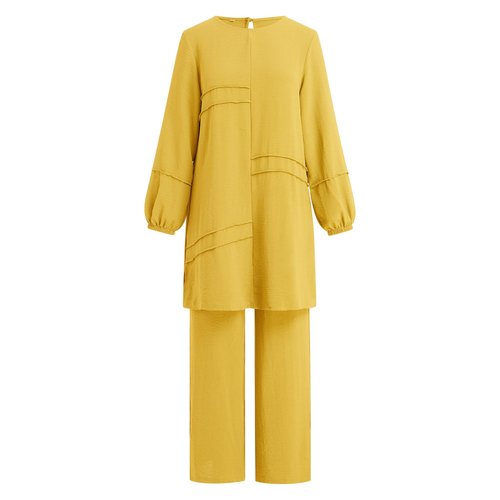 ODIZLI Women's Muslim 2 Pieces Sets Long Sleeve Top Dress and Pants Dubai Abaya Outfits Long Abaya for Women Eid Ramadan Church Prayer Dress for Islamic Arabic Dubai Modest Clothes Yellow CC 2XL