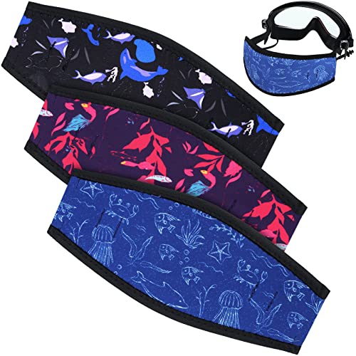 Skylety 3 Pieces Neoprene Mask Straps Cover Diving Mask Straps Neoprene Mask Dive Hair Protector Wrap for Dive and Snorkel Water Sports Masks with Printed of Marine Aquatic Plants and Fish