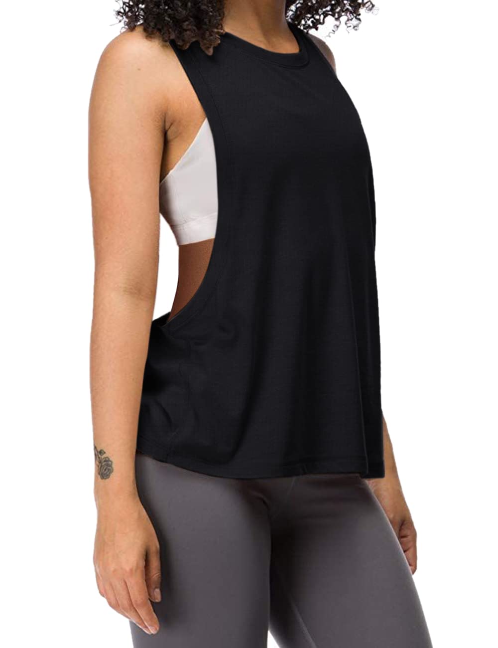 Womens Workout Fitness Tank Tops Cropped Sleeveless Gym Yoga Running Athletic Shirts Black M