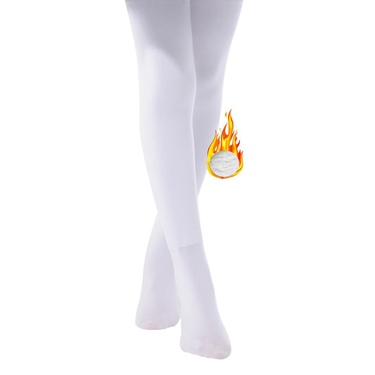 Deesorxin Fleece Lined Tights for Girls,Thick Footed Ballet Tights Thermal Pantyhose Winter Dance Tights 900D for Toddler Kids White XL(11-13 Years)