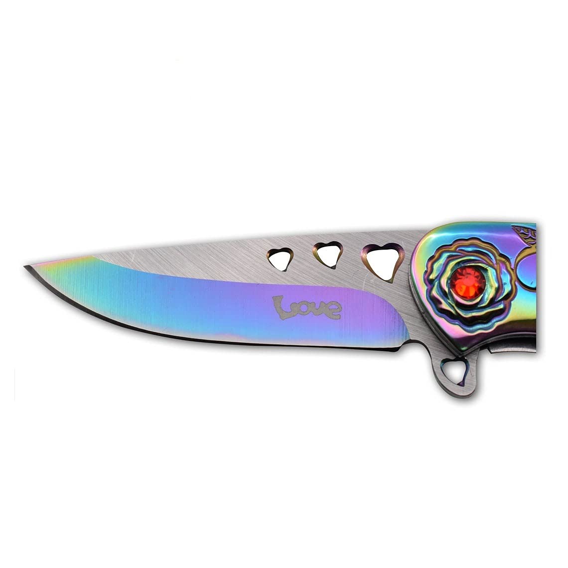 Snake Eye Tactical 7" Cupid Heart Ladies Valentines day Pocket Knife with LOVE Pocket Clip Included (Rainbow)