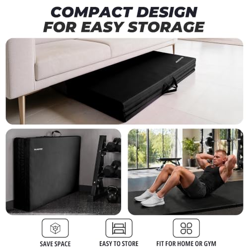 Black HulkFit 4x8 Folding Gymnastics Mat - 2 Inch Thick Tumbling Floor for Home Gym