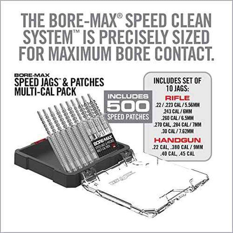Real Avid Bore Max Speed Jags and Patches Multi Cal Pack ? 10 Jags and 500 Patches for Faster Bore Cleaning with Deeper Surface Contact and Long Lasting Nickel Plated Fit for Handgun & Rifle Calibers