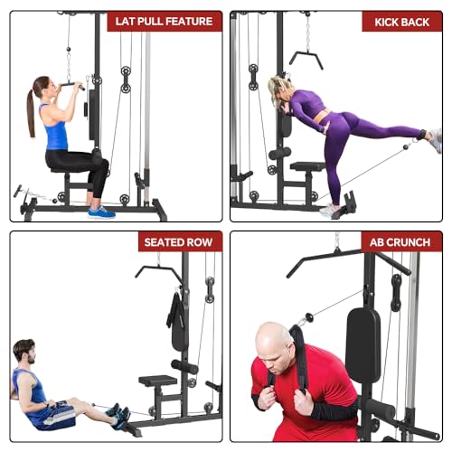 SPART Wall Mount Cable Station, LAT Pull Down and LAT Row LAT Tower with 17 Heights Adjustable Dual Pulley System High and Low Cable Machine, Home Gym Cable Crossover