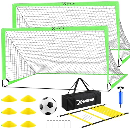 Kids Soccer Goals for Backyard Set of 2, 6x4 ft Portable Pop Up Soccer Goal Training Equipment with Soccer Ball, Ladder and Cones, Soccer Nets for Backyard for Kids Youth Toddler Outdoor Sports Games