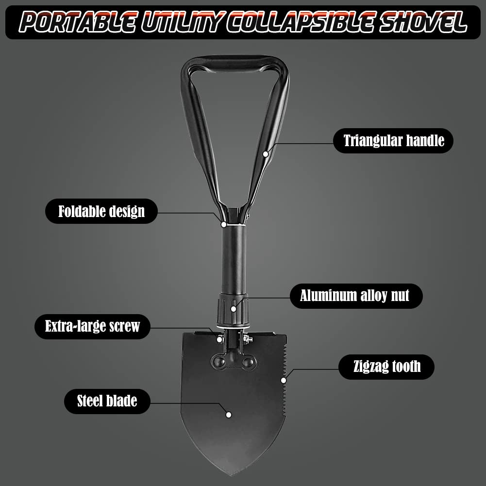 PLACHIDAY Digging Shovel, 18.5'' Lightweight Camping Shovel Portable High Carbon Steel Folding Mini Shovel for Outdoor Camping Backpacking Hiking Car Emergency Home Garden