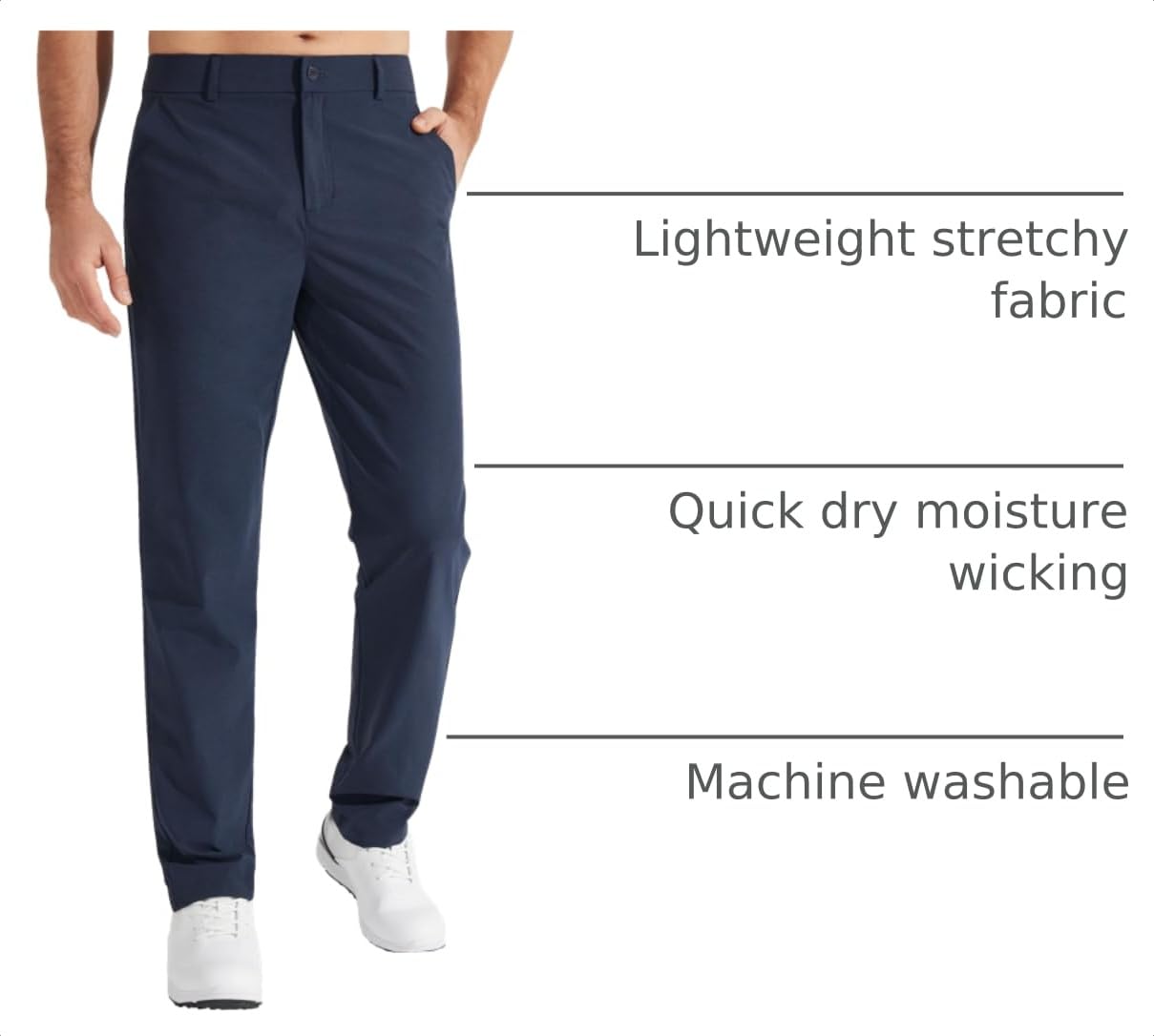 Libin Mens Golf Pants Classic Fit Stretch Work Dress Pants 32" Quick Dry Lightweight Business Casual Trousers Comfort Water Resistant, Navy Blue, 42W x 32L