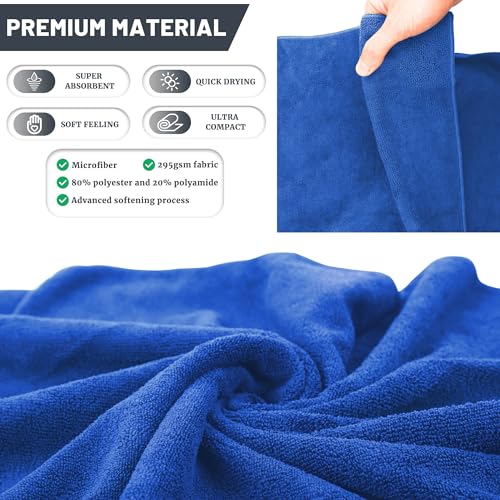 Rainleaf Microfiber Travel Towel Quick Dry Swimming Towel Ultra-Compact,Super Absorbent,Washcloths for Bathroom, Shower,Camping,Backpacking-Blue 30"x50"