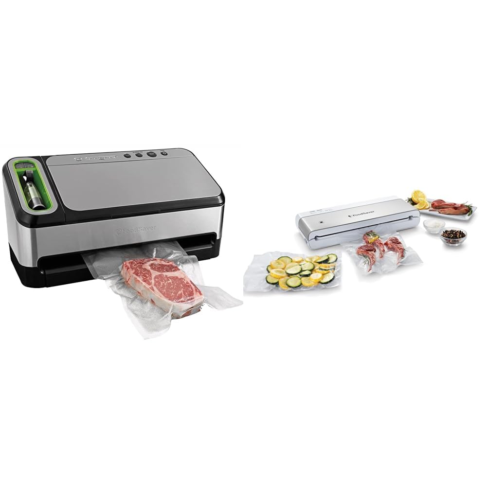 FoodSaver 4800 Series Vacuum Sealer Machine & Compact Vacuum Sealer Machine with Sealer Bags and Roll for Airtight Food Storage and Sous Vide, White