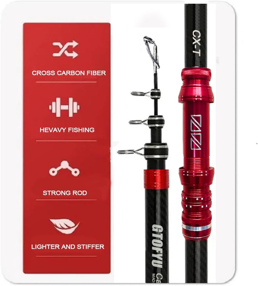 Telescopic Fishing Rod - Carbon Fiber Travel Surf Rod for Spinning | 20-50LB Medium-Heavy Baitcasting Pole