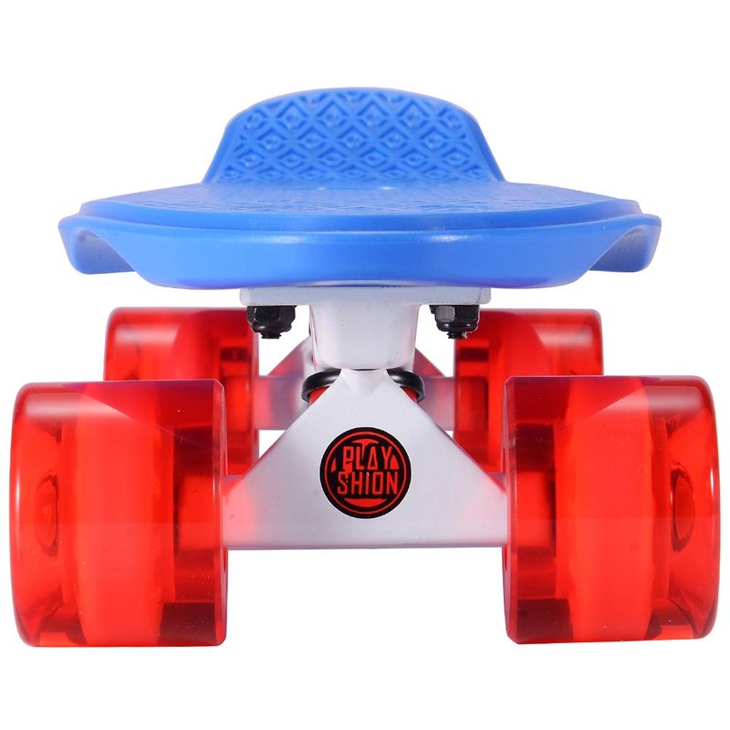Playshion Kids Skateboard | 22" x 6" | Sturdy Fiberglass Deck Components - Hold up to 220 lbs | Designed for Boys, Girls and Teens (Blue/Clear Red)