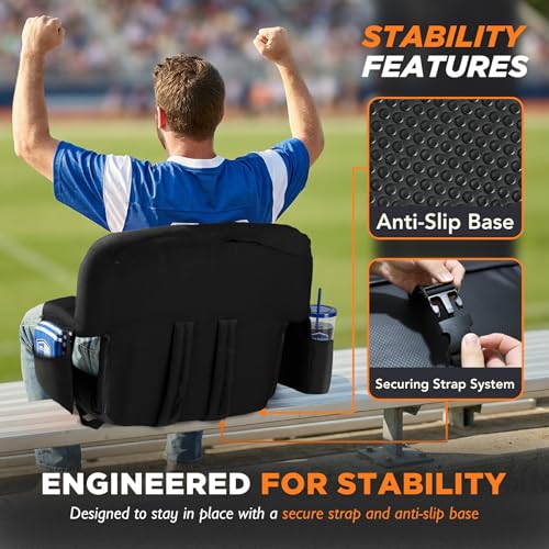 Auratess 22.5" Wide Black Stadium Seat with Back Support, 6 Recline Positions, 2 Pack