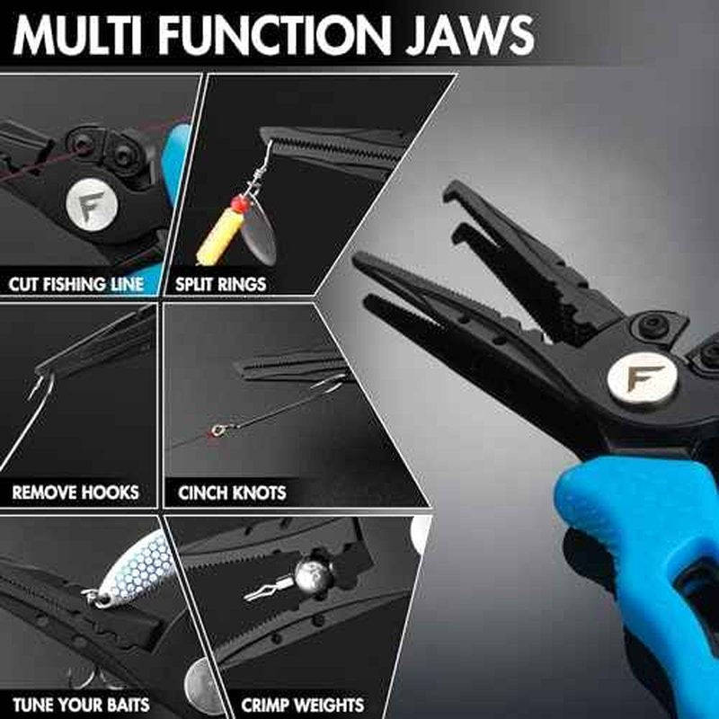 FLISSA 7-1/2 Inch Fishing Pliers, 420 Stainless Steel Fish Pliers, Corrosion Resistant Fishing Pliers Hook Remover, Split Ring Pliers for Fishing with Braid Cutters, Sheath and Lanyard