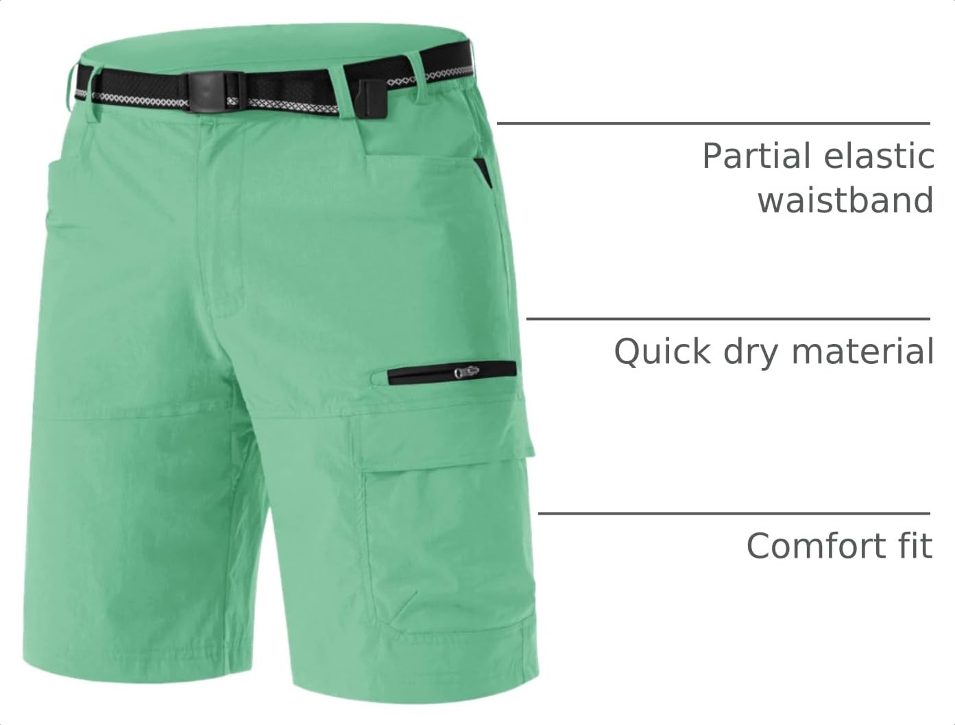 TACVASEN Mens Dress Shorts Golf Outdoor Lightweight Quick Dry Summer Casual Hiking Cargo Shorts with Zipper Pockets Mint Green 38