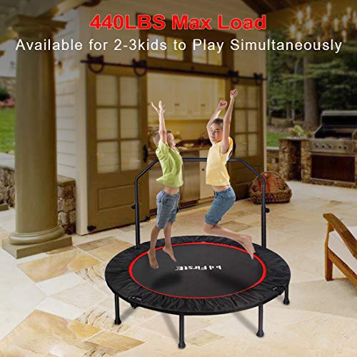 48 Inch Foldable Fitness Trampolines with 4 Level Adjustable Heights Foam Handrail,Jump Trampoline for Kids and Adults Indoor&Outdoor, Max Load 440lbs