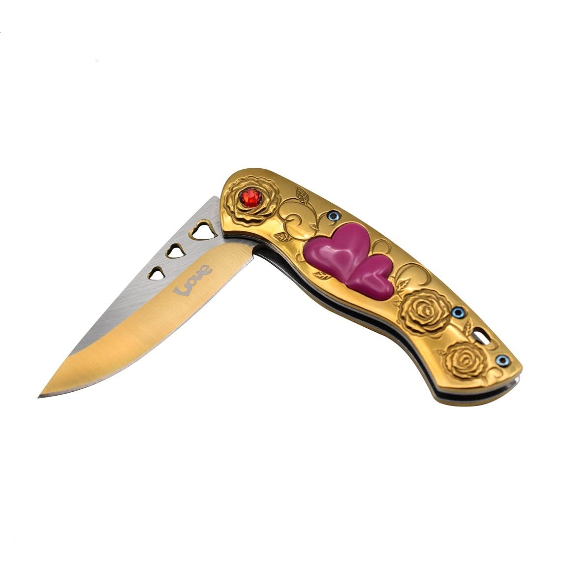 Snake Eye Tactical 7" Cupid Heart Ladies Valentines day Pocket Knife with LOVE Pocket Clip Included (Gold)