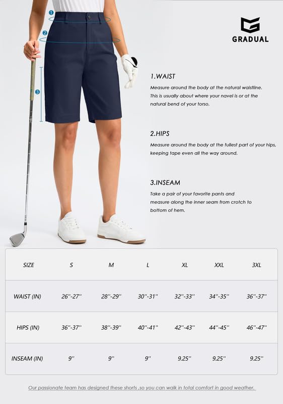 G Gradual Women's Golf Shorts with Pockets 9'' Knee Length Stretch Quick Dry Bermuda Long shorts for Women Casual Work(Sleet,XL)