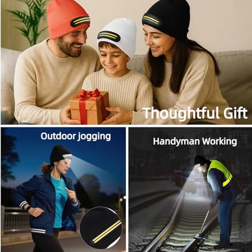 Beanie with Light, 230¡Æ Wide Beam Unisex USB Rechargeable, Headlamp Beanie Winter Knitted Cap Gifts for Men Dad Husband Him (Black)