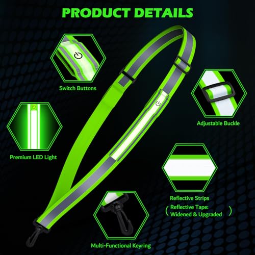 LED Belt Reflective Sash for Walking at Night, High Visibility Reflective Running Gear Night Walking Safety Gear LED Light Up Running Belt Reflective Gear for Runners Walkers Men Women