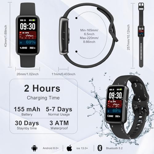 Black VMQIPNS Fitness Tracker Smart Watch with 24/7 Heart Rate & Blood Oxygen Monitoring, 1.47" HD Touchscreen, 100+ Sport Modes