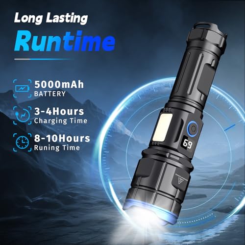 Flashlights High Lumens Rechargeable, 10000 LM High Powerful LED Flash Lights Super Bright Flashlight,IPX6 Waterproof 7 Modes Zoomable for Emergencies,Camping,Home