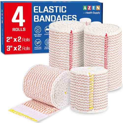AZEN Premium 4 Pack Elastic Bandage Wrap (2x2", 2x3"), Compression Wrap Bandage for Legs, Ankle, Knee, Tummy, Body, Latex-Free, Lymphedema Wraps for Legs