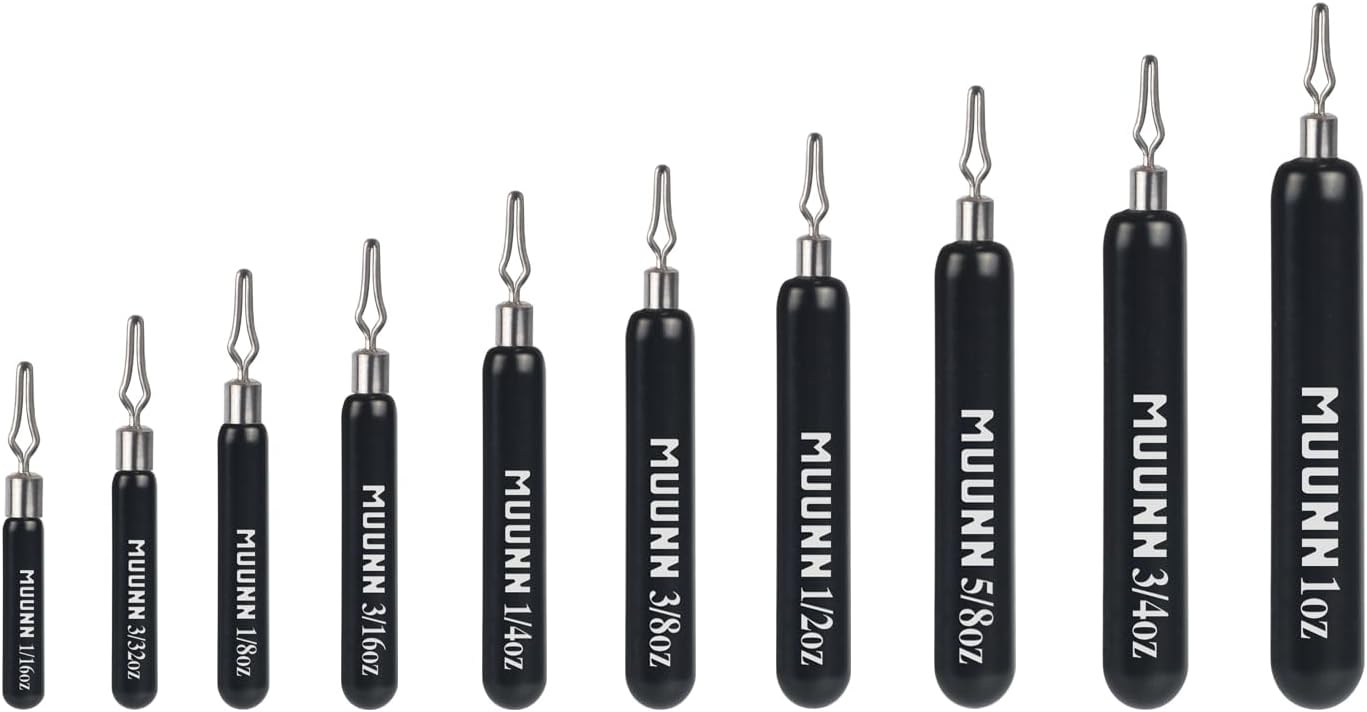 Tungsten Drop Shot Weights - 10 Pack with Quick-Change 360° Rotating Clip | 3 Colors, 10 Sizes, 1/16oz-1oz